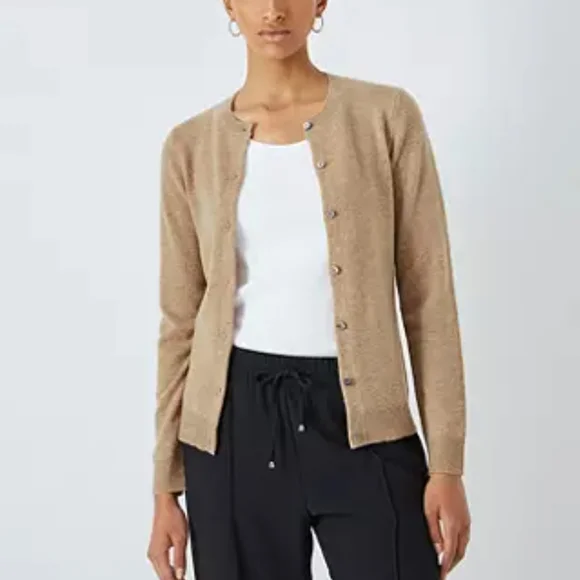 *SOLD* Lord & Taylor 100% Cashmere Crew Neck Cardigan Sweater Tan - Picture 2 of 16
